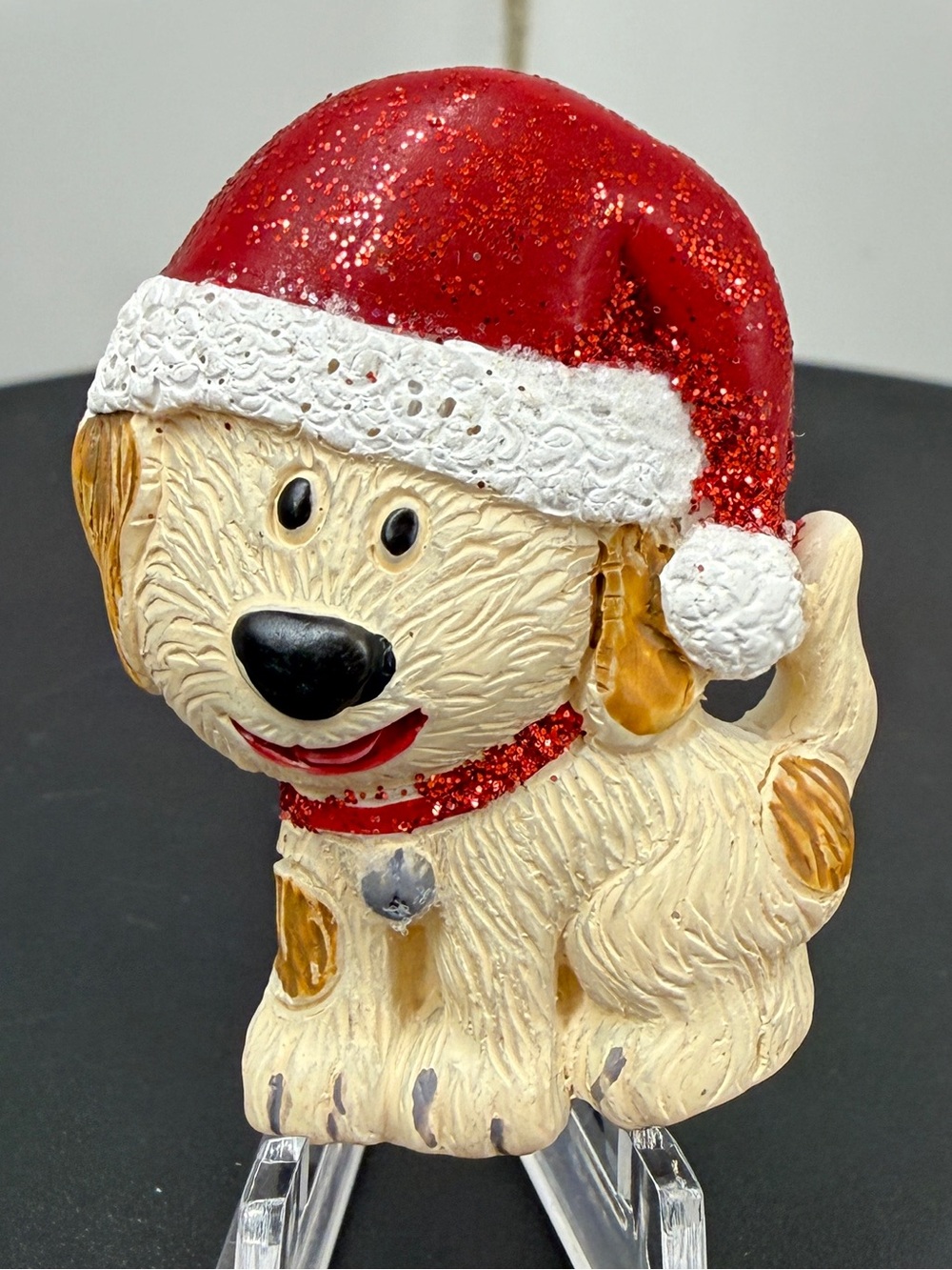 Christmas Dog Brooch Santa Hat Glitter Resin Holiday Puppy Pin